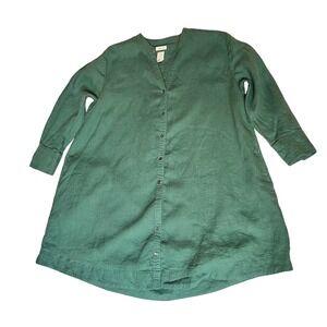 Joie Linen Button Front V Neck Tunic Dress with Shell Buttons, Green Size M